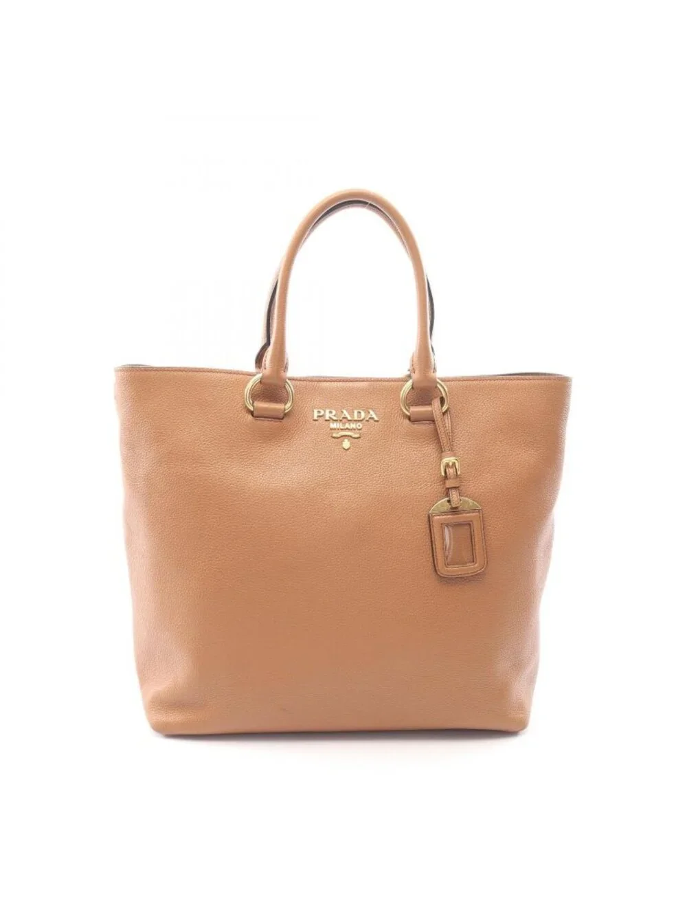 Prada Tote Bag Vitello Phenix Brown Leather Metal Logo 2-Way